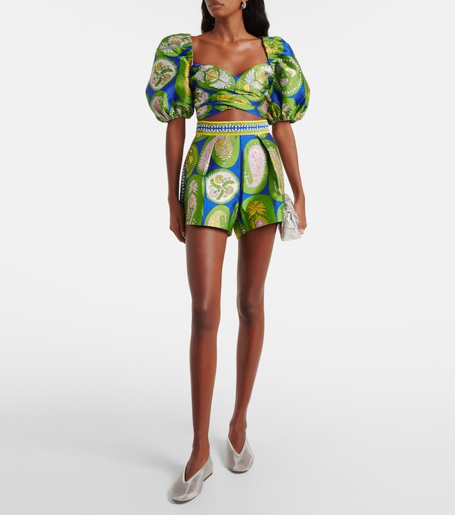 Alémais Printed pleated high-rise shorts