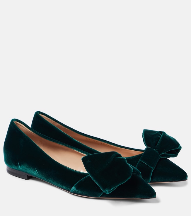 GIANVITO ROSSI Bow-detail velvet ballet flats