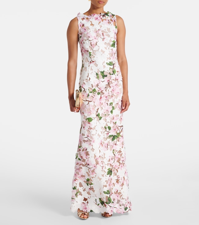 Oscar de la Renta Floral guipure lace gown