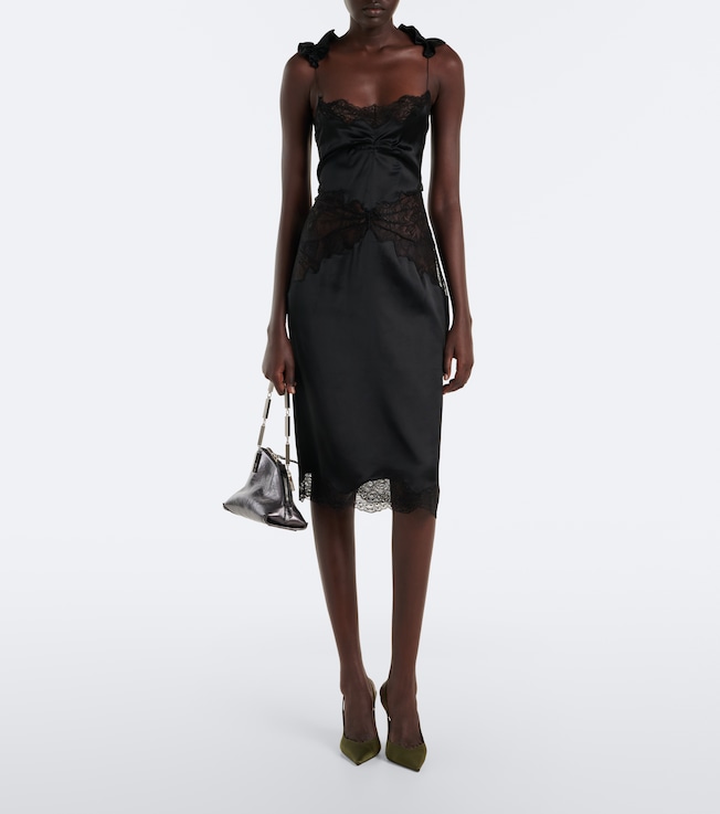 THE ATTICO Lace-trimmed satin midi dress