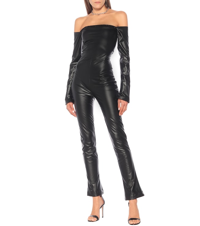 HALPERN Off-shoulder faux leather jumpsuit