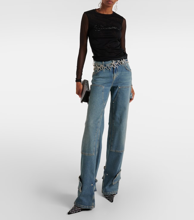 Blumarine Logo tulle-trimmed T-shirt