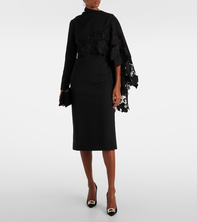 Oscar de la Renta Floral guipure wool midi dress