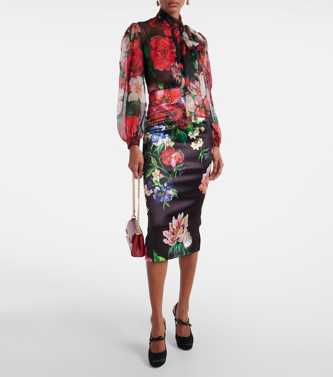Dolce&Gabbana Floral tie-neck silk organza blouse