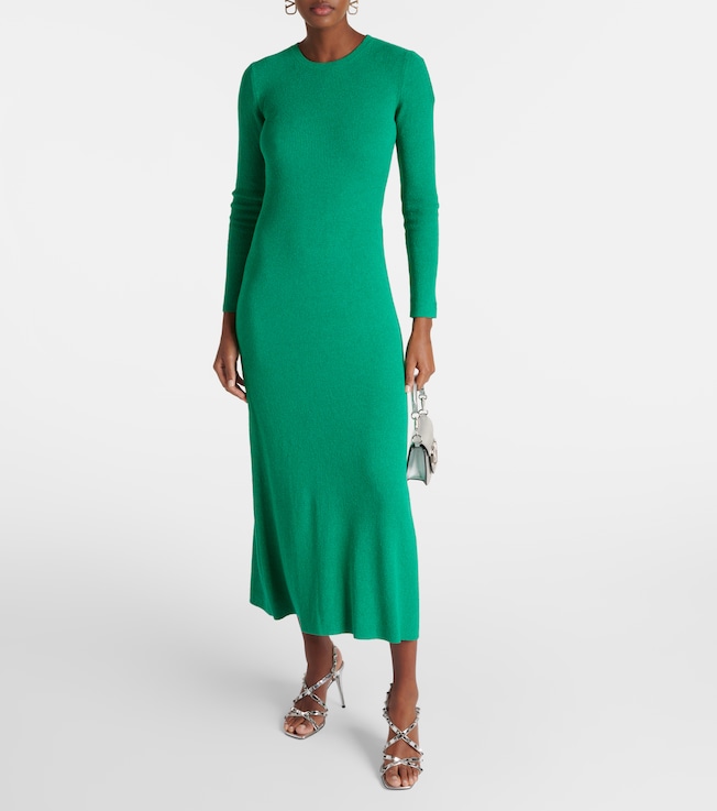 Valentino Ribbed-knit silk bouclé midi dress