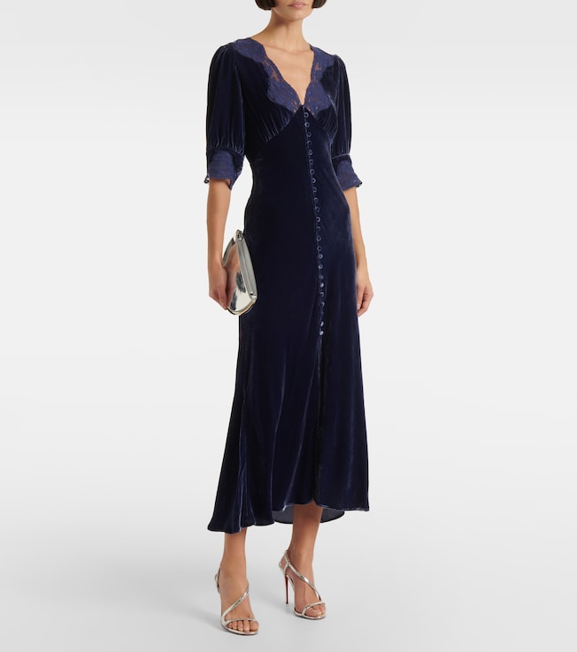 RIXO Simone lace-trimmed velvet maxi dress