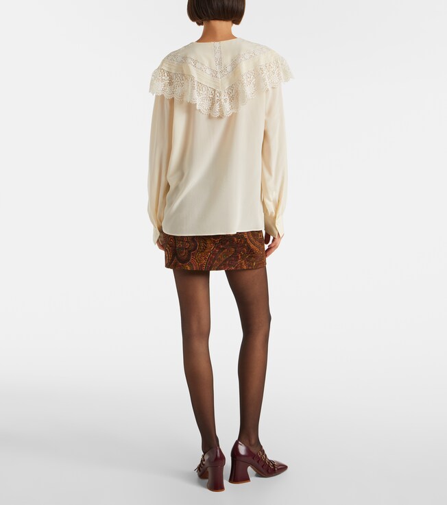 Chloé Chloé Lace-trimmed silk crêpe de chine blouse