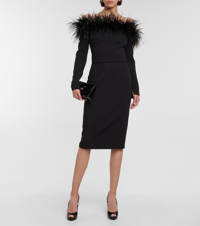 Safiyaa Feather-trimmed midi dress