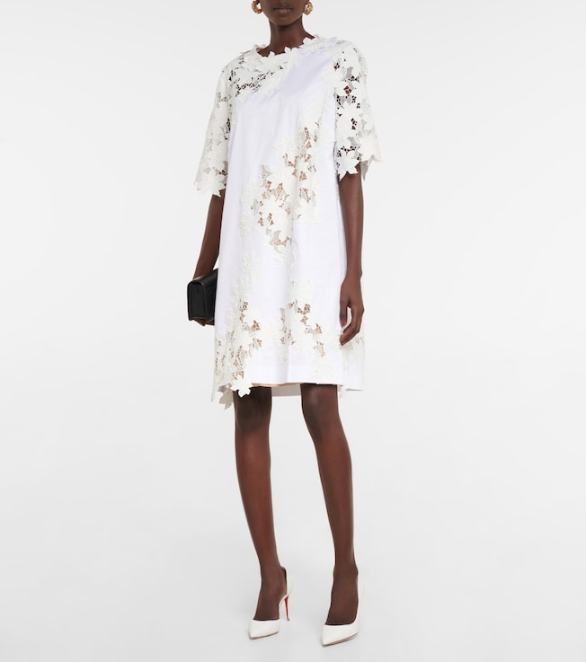 Oscar de la Renta Guipure lace-paneled cotton minidress