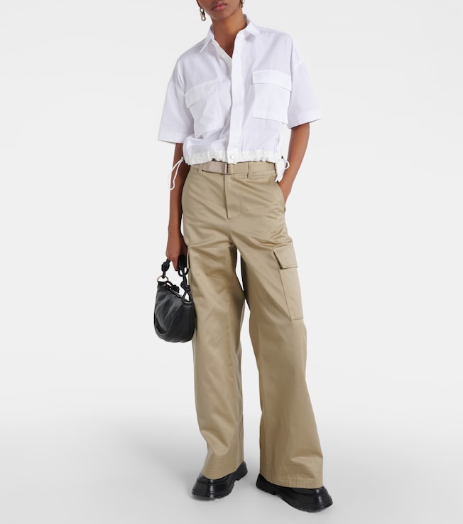 Sacai High-rise cotton gabardine wide-leg pants