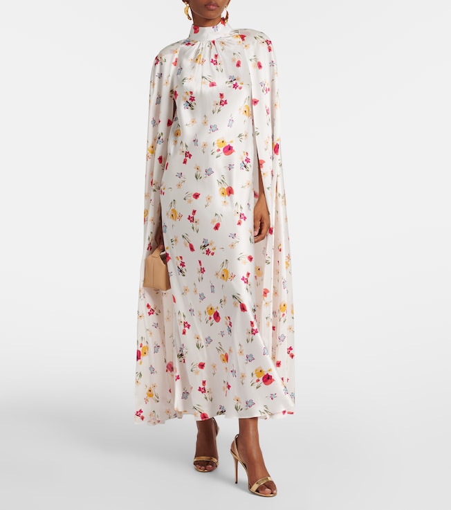 Rodarte Floral caped silk maxi dress