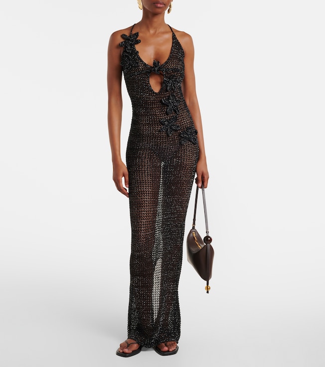 Bananhot Hilsa open-knit lamé maxi dress