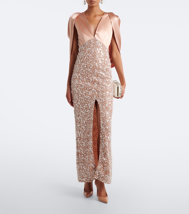 LA FUORI Genevieve embellished lace and satin gown