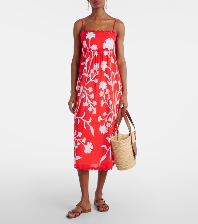Juliet Dunn Printed scalloped cotton midi dress