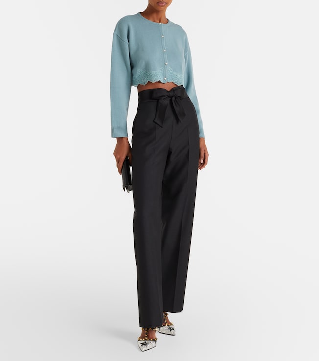 Valentino Lace-trimmed cropped virgin wool cardigan