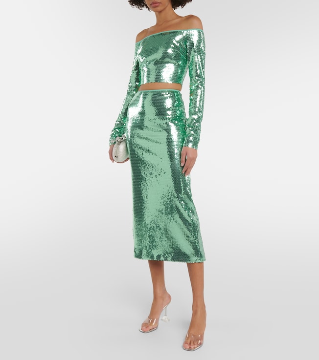 David Koma Sequined off-shoulder crop top