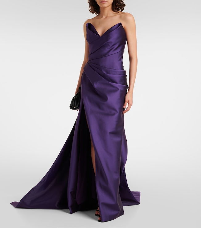 Monique Lhuillier Draped strapless mikado gown