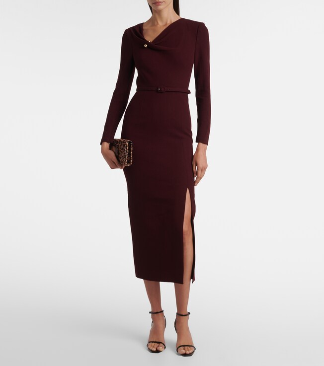 Roland Mouret Draped belted wool crêpe midi dress
