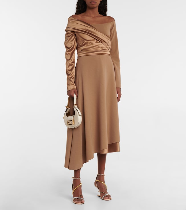 Fendi Satin-trimmed off-shoulder dress
