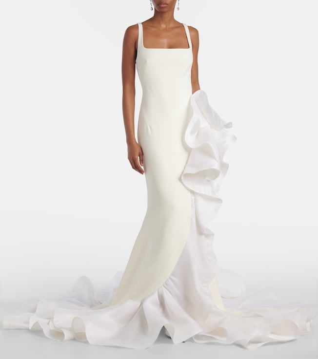 Safiyaa Bridal Yana draped crêpe and satin organza gown