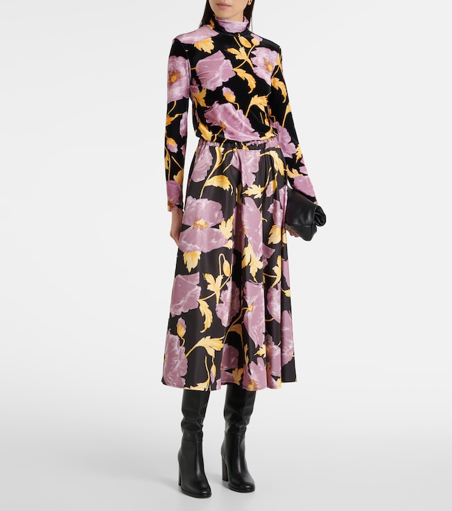 La DoubleJ Floral faille midi skirt 