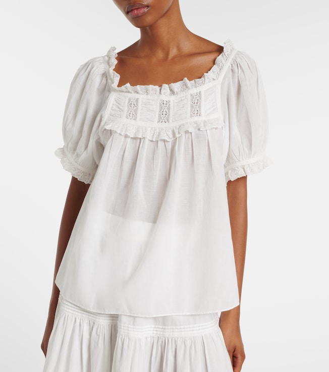 Dôen Dôen Frances lace-trimmed cotton-blend top