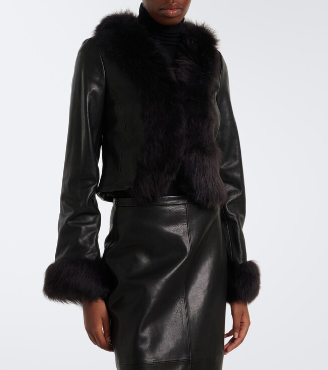 NOUR HAMMOUR Sofie shearling-trimmed leather jacket