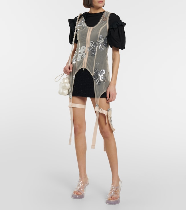 Simone Rocha Sequined zip-up tulle top