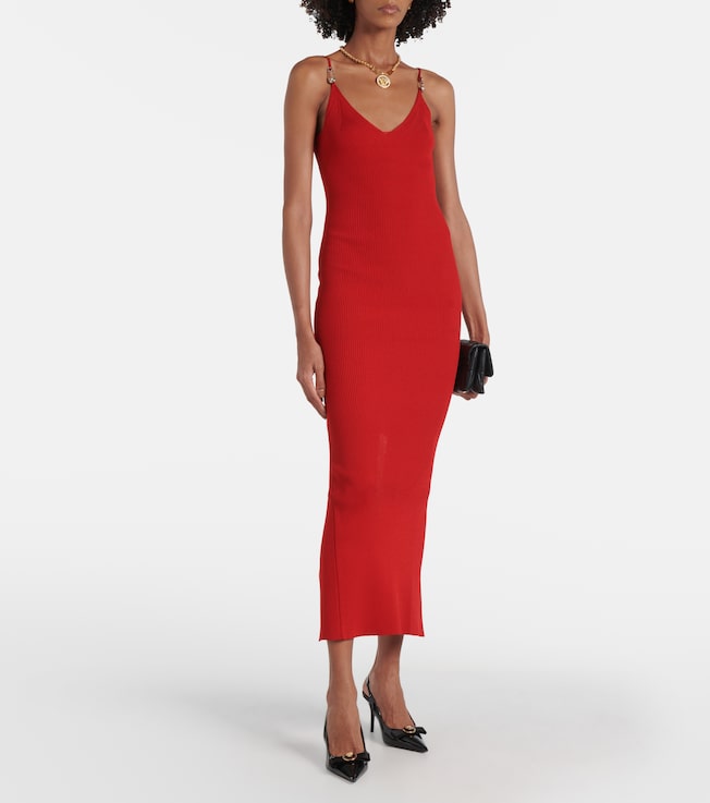 Versace Ribbed-knit slip dress