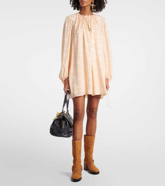 Chloé Gathered floral silk jacquard minidress