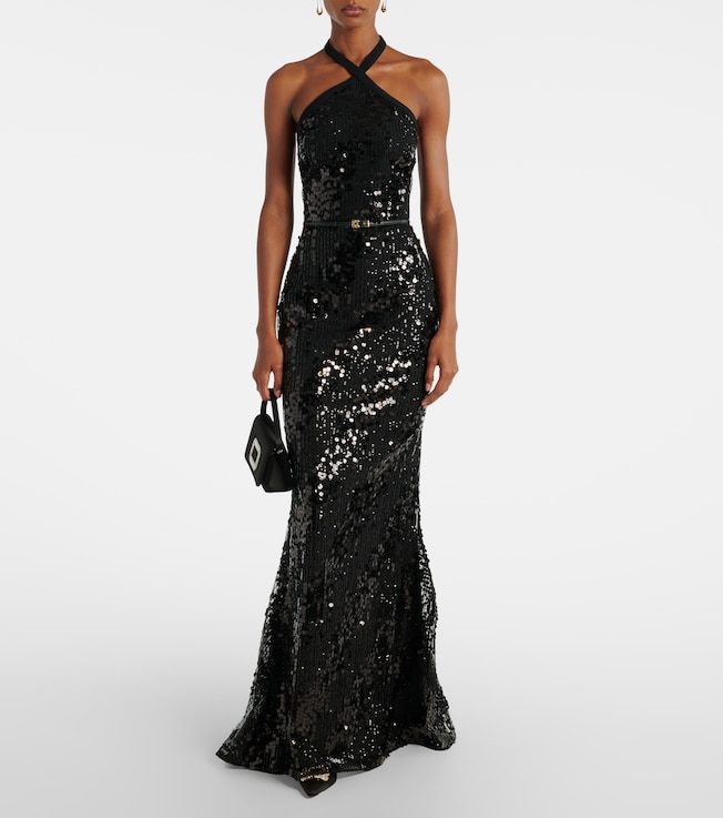 Elie Saab Sequined halterneck silk-blend gown
