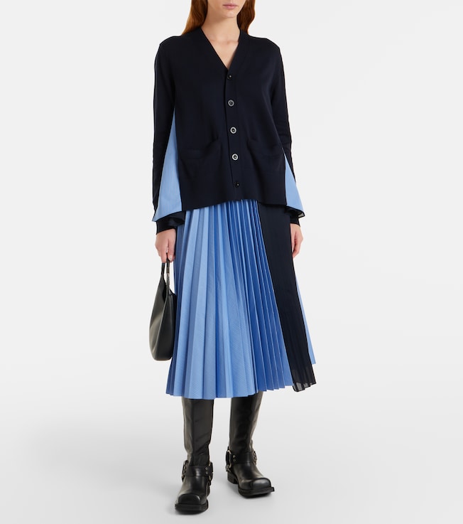 Sacai Striped cotton-blend poplin midi skirt