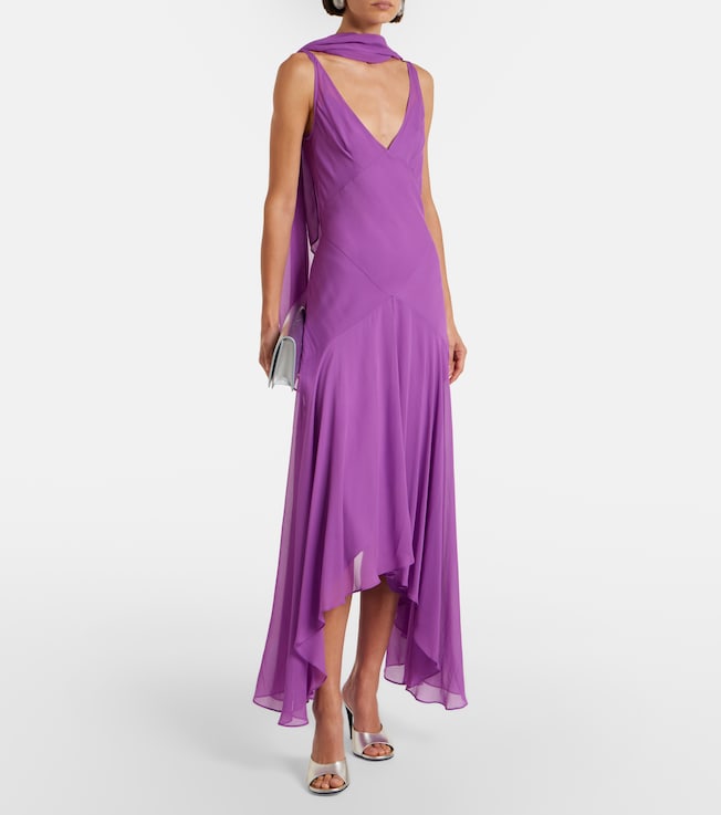 DE LA VALI Mystica asymmetric georgette midi dress