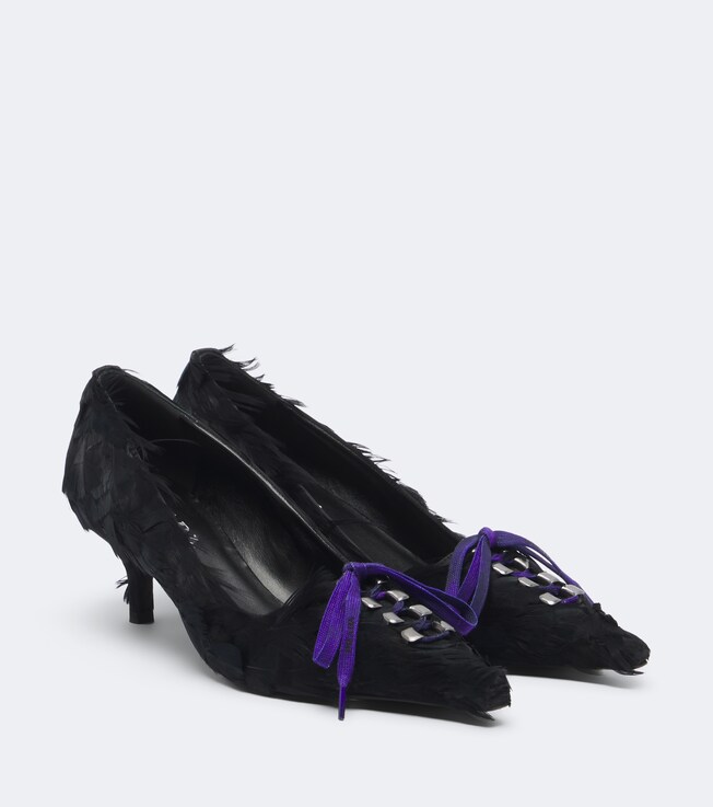 Prada Feather-trimmed satin pumps
