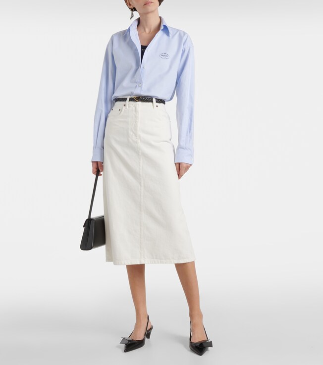 Prada High-rise denim midi skirt