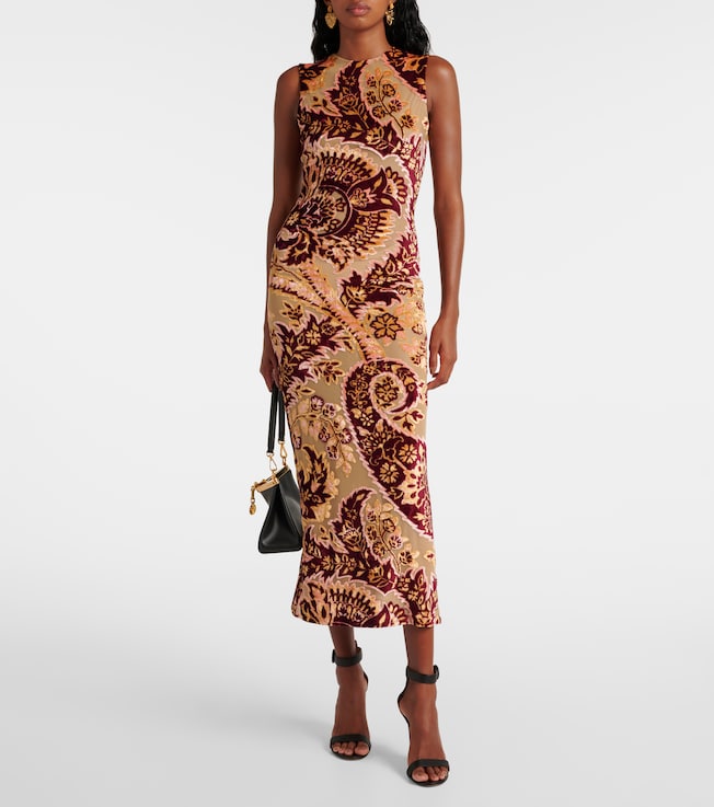 Etro Paisley velvet and tulle jacquard midi dress