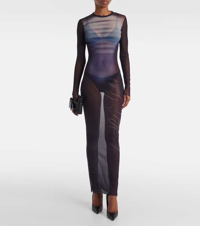 Jean Paul Gaultier La Male printed mesh maxi dress