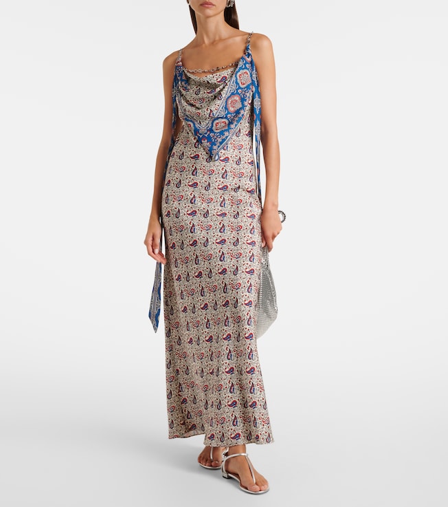 Rabanne Paisley scarf-detail satin slip dress