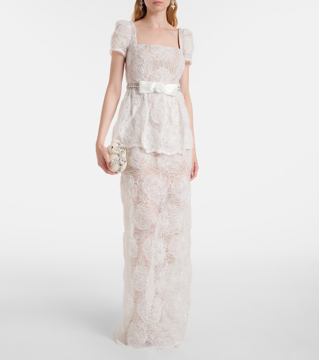self-portrait Bow-detail tulle lace maxi dress
