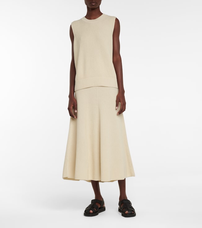 JOSEPH Ribbed-knit cotton midi skirt
