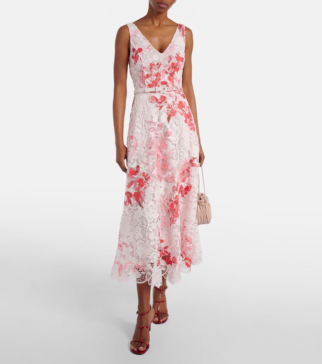 Monique Lhuillier Belted floral midi dress