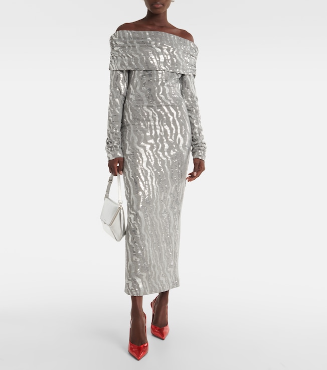 Rotate Sequined jersey midi dress