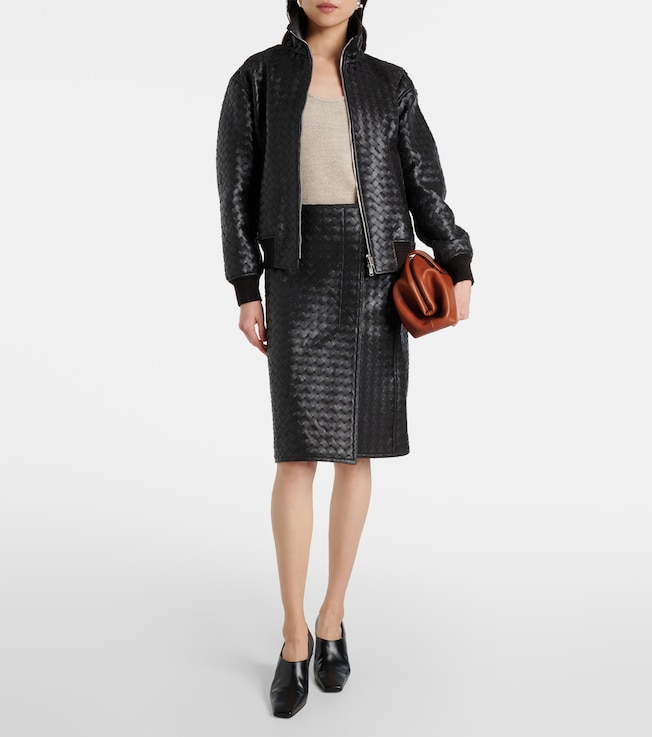 Bottega Veneta Intrecciato leather midi skirt