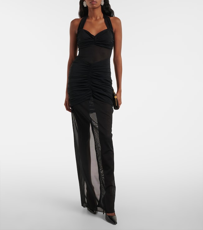 Alessandra Rich Ruched sheer mesh maxi dress