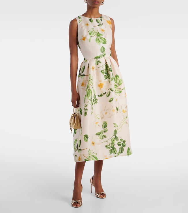 Monique Lhuillier Floral silk satin midi dress