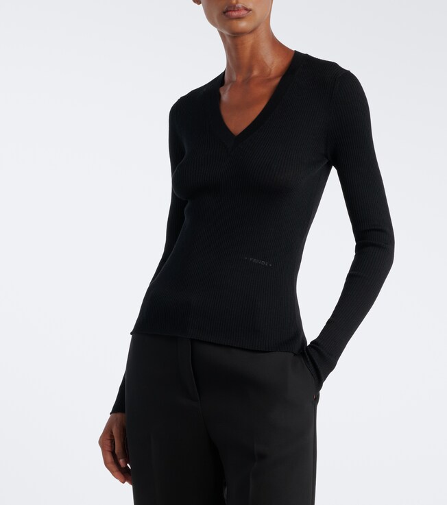 Fendi Ribbed-knit wool-blend top
