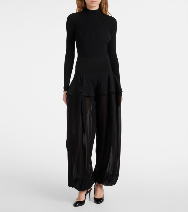 Alaïa Peplum georgette wide-leg pants