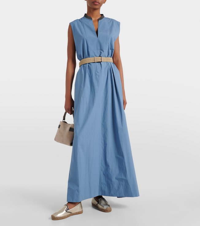 Brunello Cucinelli Embellished cotton poplin maxi dress