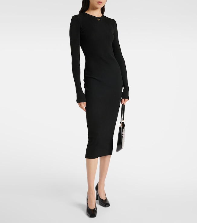 Prada Logo ribbed-knit midi dress
