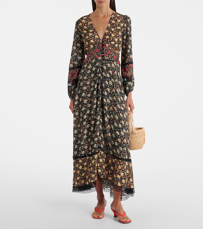 RIXO Raven printed crêpe de chine midi dress